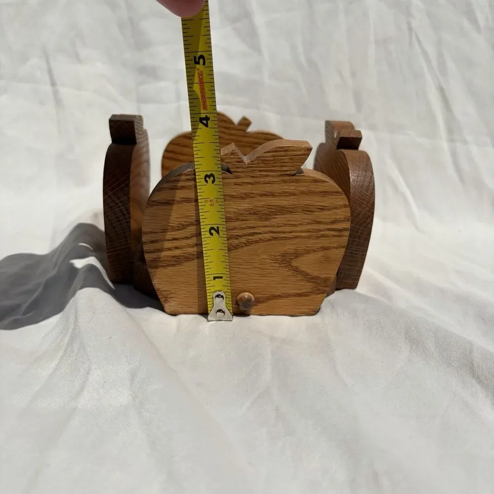 Vintage Wooden Apple-Shaped Coaster Holder / Country Kitchen Cottagecore Granny